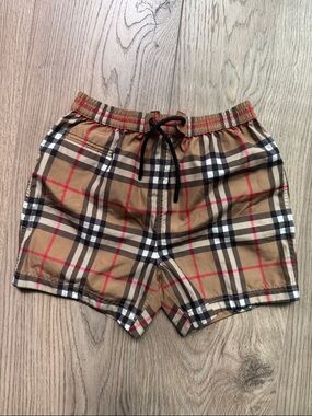 Burberry Tan Plaid Kids Shorts with Black Drawstring